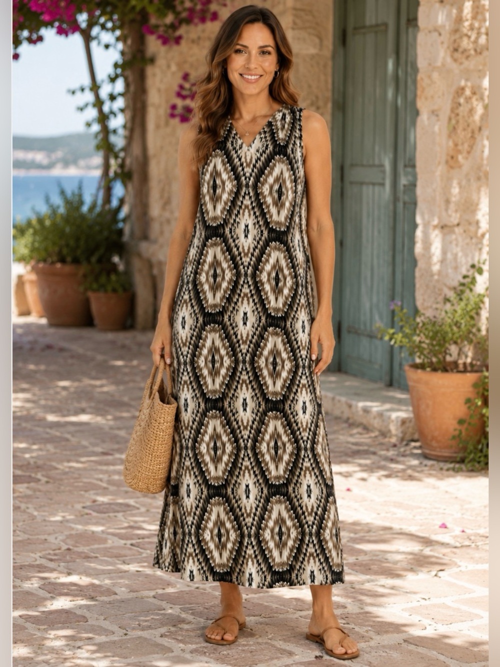 London Times “Tie Dye” Geometric Print Long Maxi Dress 8 Beautiful
